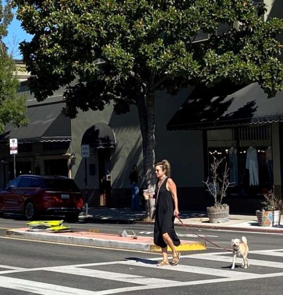 This breakaway pedestrian sign has been knocked down multiple times in this pedestrian island in Paso Robles, California. Source: Paso Robles Daily News