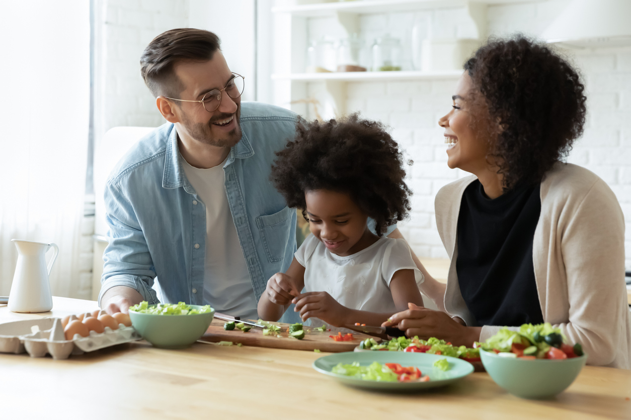 Family preparing food. 